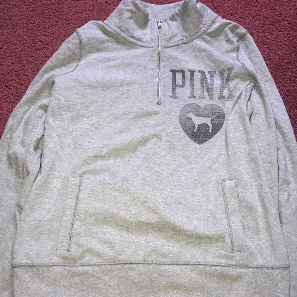 half zip grey PINK sweatshirt